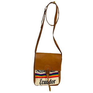 Ecuador Crossbody Bag Brown Faux Leather Woven Beach Boho Hippie Travel Souvenir